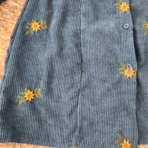 Cider Blue Corduroy Embroidered Floral Long Sleeve Mini Dress Women's Size Small - Picture 2 of 10